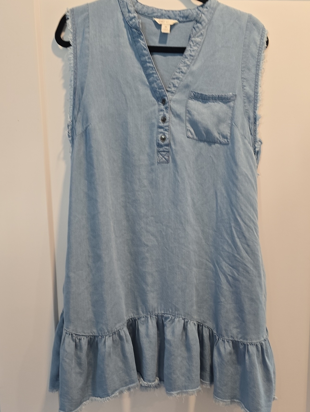 Cato Light Blue Denim Ruffle-Hem Sleeveless Dress